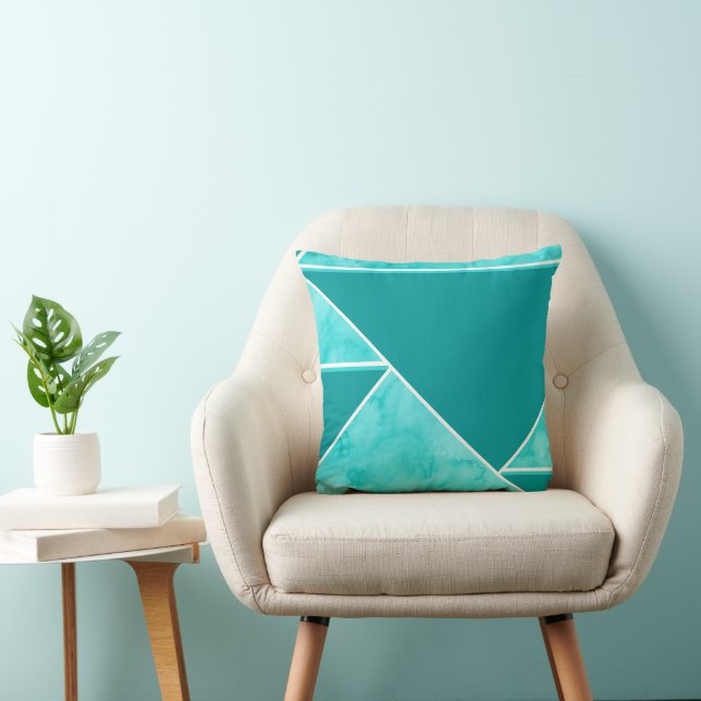 Aqua Teal Abstract Geometric Throw Pillow (Chair)
