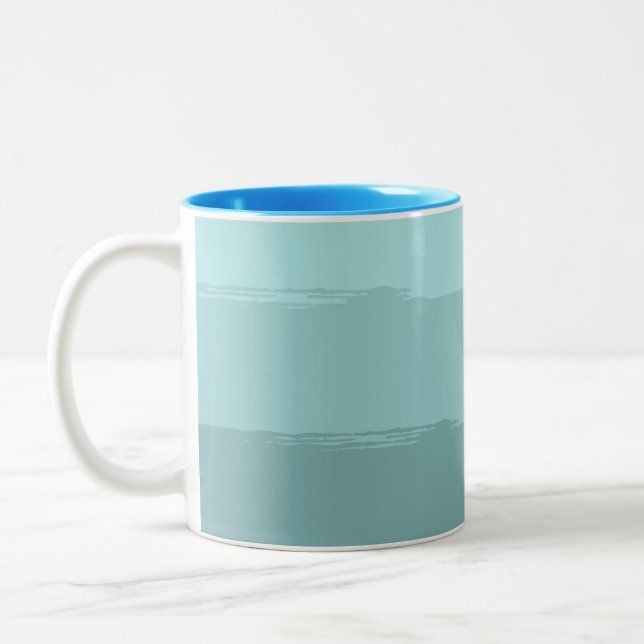 Aqua Teal Abstract Stripes Two-Tone Coffee Mug (Left)