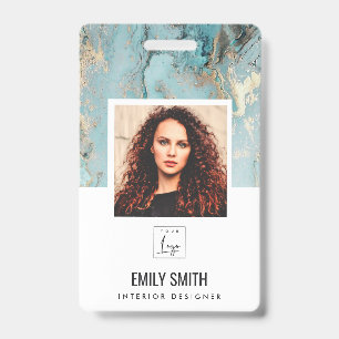 AQUA TEAL AGATE EMPLOYEE PHOTO BAR CODE NAME BADGE