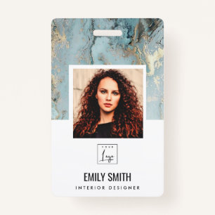 AQUA TEAL AGATE EMPLOYEE PHOTO BAR CODE NAME BADGE