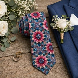 Aqua Teal Azure Blue Beige Paisley Art Pattern Tie