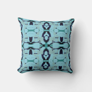 Aqua Teal Beige Navy Mediterranean Small Mosaics Throw Pillow
