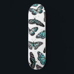Aqua Teal Black Butterflies Watercolor Pattern Skateboard<br><div class="desc">This modern, artsy, and cool pattern is perfect for the trendy and stylish woman. It features a hand-painted neon aqua teal green watercolor and black butterfly pattern on top of a simple white background. It's girly, elegant, bohemian, and pretty. ***IMPORTANT DESIGN NOTE: For any custom design request such as matching...</div>