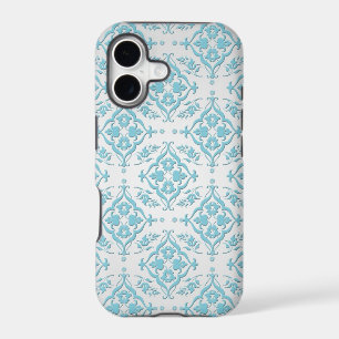 Aqua Teal Blue and Silver Damask