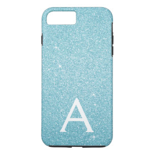 Aqua Teal Blue Glitter and Sparkle Monogram Case-Mate iPhone Case
