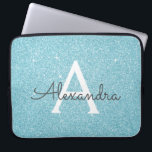 Aqua Teal Blue Glitter and Sparkle Monogram Laptop Sleeve<br><div class="desc">Aqua Teal Blue Faux Glitter and Sparkle Elegant Monogram Case. This case can be customized to include your initial and first name.</div>