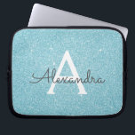 Aqua Teal Blue Glitter and Sparkle Monogram Laptop Sleeve<br><div class="desc">Aqua Teal Blue Faux Glitter and Sparkle Elegant Monogram Case. This case can be customized to include your initial and first name.</div>