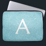 Aqua Teal Blue Glitter and Sparkle Monogram Laptop Sleeve<br><div class="desc">Aqua Teal Blue Faux Glitter and Sparkle Elegant Monogram Case. This case can be customized to include your initial and first name.</div>