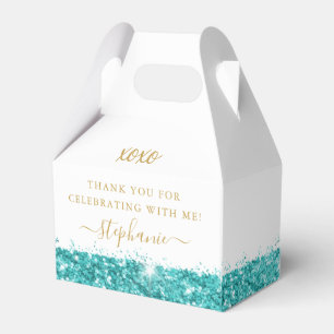 Aqua Teal Blue Glitter Confetti Chic Personalized Favor Box