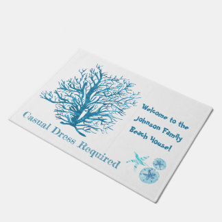 Aqua-teal blue sand dollar, coral, starfish  doormat