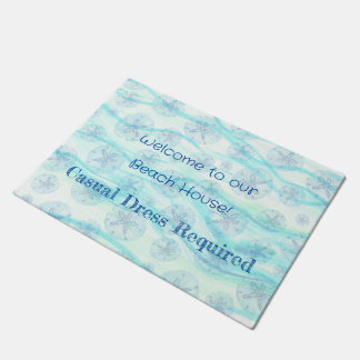 Aqua-teal blue sand dollar wave watercolor-custom doormat