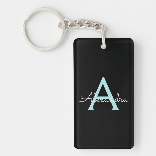 Aqua Teal Blue Script Girly Monogram (Devant)