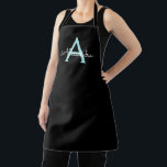 Aqua Teal Blue Script Girly Monogram Name Apron<br><div class="desc">Black and Aqua Blue Teal Monogram Name Apron. This makes the perfect sweet 16 birthday,  wedding,  bridal shower,  anniversary,  baby shower or bachelorette party gift for someone that loves glam luxury and chic styles.</div>