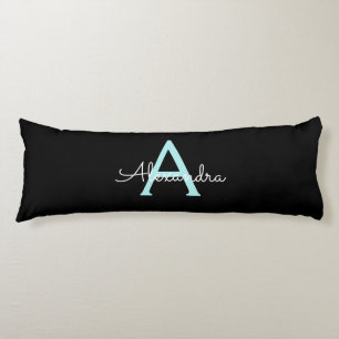 Aqua Teal Blue Script Girly Monogram Name Body Pillow