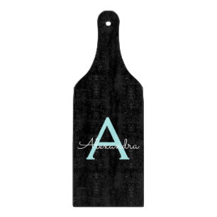 Aqua Teal Blue Script Girly Monogram Name Cutting Board