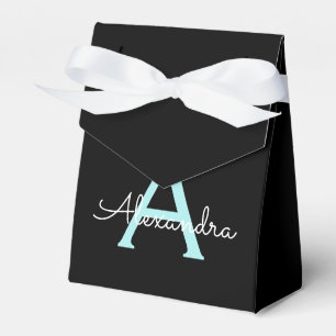 Aqua Teal Blue Script Girly Monogram Name Favor Box