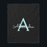 Aqua Teal Blue Script Girly Monogram Name Fleece Blanket<br><div class="desc">Aqua Teal Blue and Black Faux Script Monogram Add Your Own Name Fleece Blanket. This makes the perfect sweet 16 birthday,  wedding,  bridal shower,  anniversary,  baby shower or bachelorette party gift for someone that loves glam luxury and chic styles.</div>