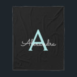 Aqua Teal Blue Script Girly Monogram Name Fleece Blanket<br><div class="desc">Aqua Teal Blue and Black Faux Script Monogram Add Your Own Name Fleece Blanket. This makes the perfect sweet 16 birthday,  wedding,  bridal shower,  anniversary,  baby shower or bachelorette party gift for someone that loves glam luxury and chic styles.</div>
