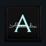 Aqua Teal Blue Script Girly Monogram Name Gift Box<br><div class="desc">Black and Aqua Blue Teal Simple script Monogram Name Jewellery Keepsake Box. This makes the perfect graduation,  birthday,  wedding,  bridal shower,  anniversary,  baby shower or bachelorette party gift for someone that loves glam luxury and chic styles.</div>