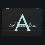 Aqua Teal Blue Script Girly Monogram Name iPad Pro Cover<br><div class="desc">Black and Aqua Teal Blue Simple Script Monogram Name Laptop Case. This makes the perfect sweet 16 birthday,  wedding,  bridal shower,  anniversary,  baby shower or bachelorette party gift for someone that loves glam luxury and chic styles.</div>