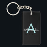 Aqua Teal Blue Script Girly Monogram Name Keychain<br><div class="desc">Black and Aqua Teal Blue Simple Script Monogram Name Keychain. This makes the perfect sweet 16 birthday,  wedding,  bridal shower,  anniversary,  baby shower or bachelorette party gift for someone that loves glam luxury and chic styles.</div>
