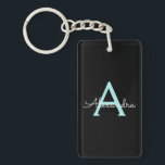 Aqua Teal Blue Script Girly Monogram Name Keychain<br><div class="desc">Black and Aqua Teal Blue Simple Script Monogram Name Keychain. This makes the perfect sweet 16 birthday,  wedding,  bridal shower,  anniversary,  baby shower or bachelorette party gift for someone that loves glam luxury and chic styles.</div>
