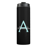 Aqua Teal Blue Script Girly Monogram Name