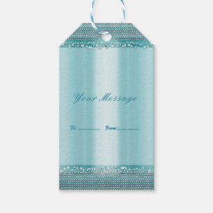 Aqua Teal Blue & Silver Diamond Bling Party Favour Gift Tags