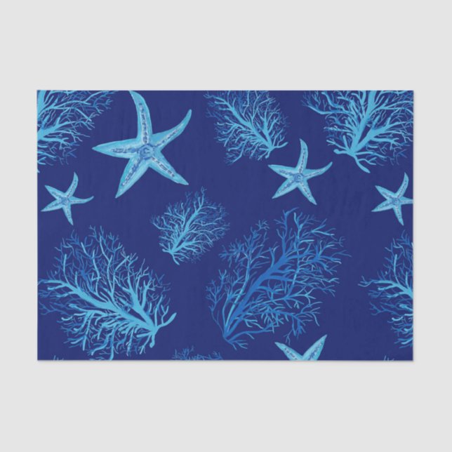 Aqua-teal blue starfish-coral tissue paper (Front)