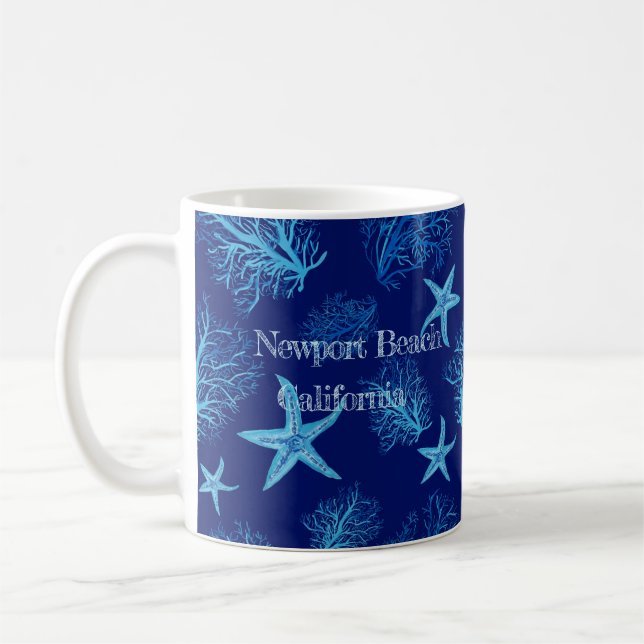 Aqua-teal blue starfish-coral-w custom coffee mug (Left)