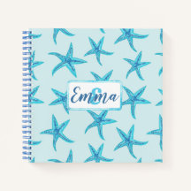 Aqua-teal blue starfish watercolor-custom monogram