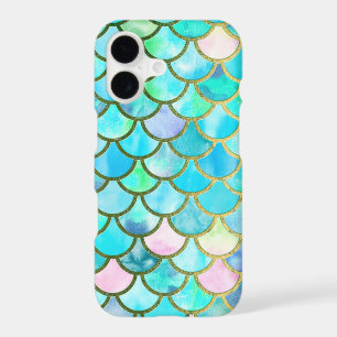 Aqua Teal Blue Watercolor Mermaid Scales Pattern