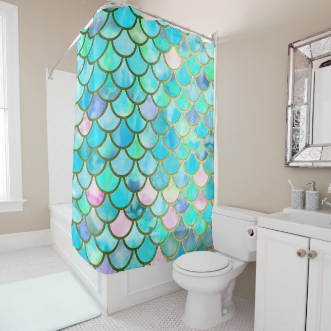 Aqua Teal Blue Watercolor Mermaid Scales Pattern (In Situ)