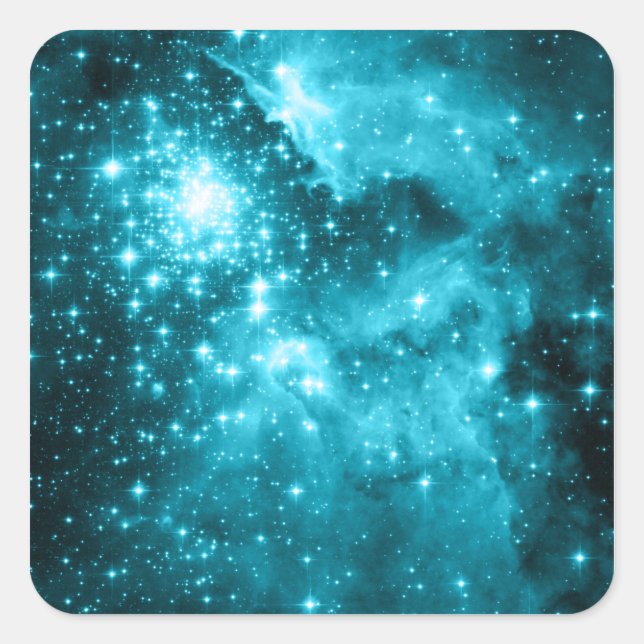 Aqua Teal Celestial Stars Square Sticker (Front)