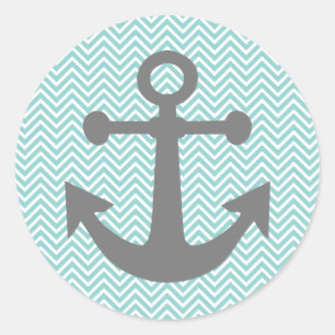Aqua / Teal Chevron Anchor Classic Round Sticker