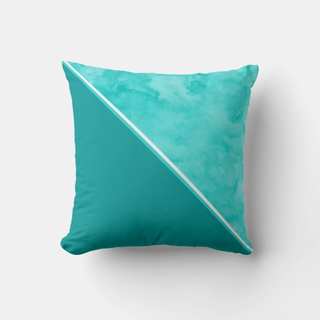Aqua Teal Colour Block Throw Pillow (Front)