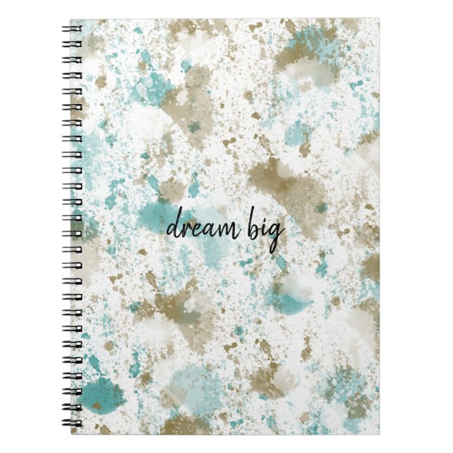 Aqua Teal Cream Watercolor Tie Dye Abstract Notebook (Front)