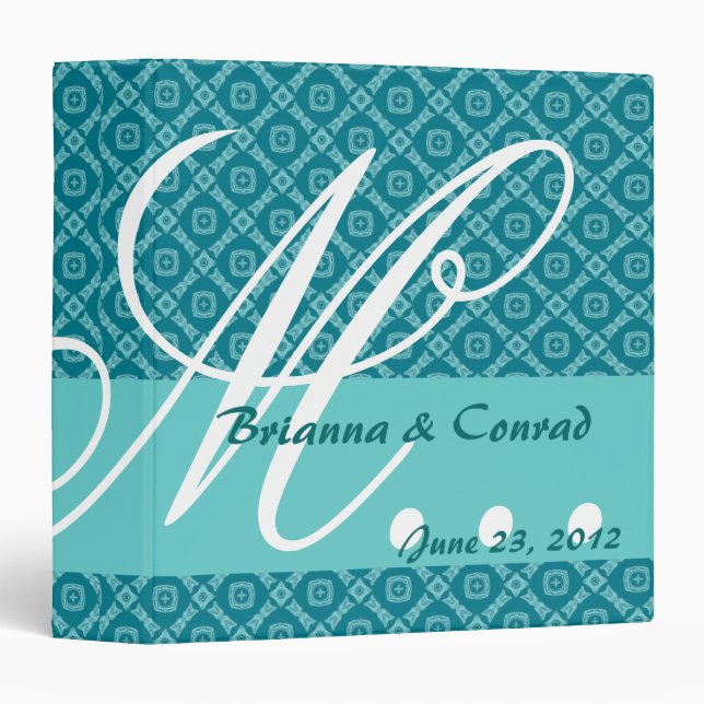 Aqua Teal Diamonds Monogram Wedding Planner G30 Binder (Front/Spine)