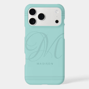 Aqua Teal Elegant Minimalist Monogram and Name