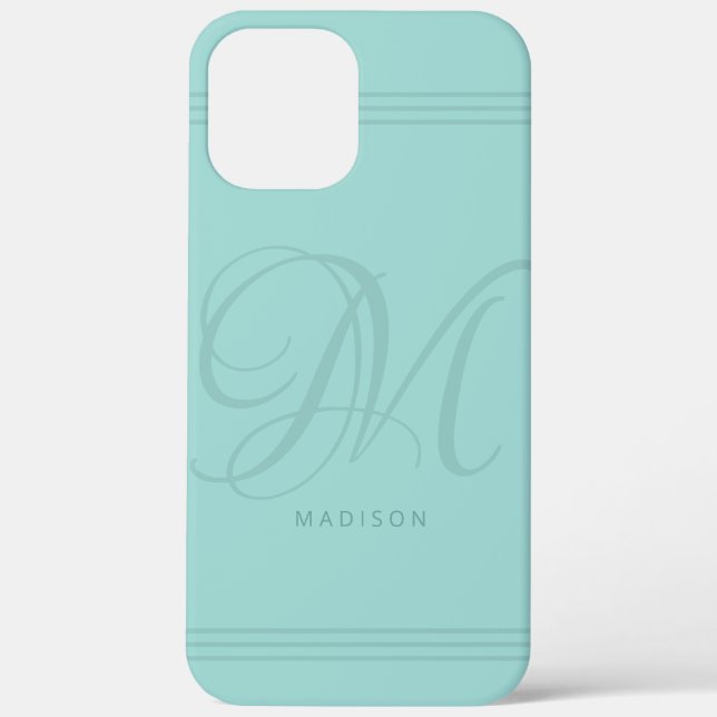 Aqua Teal Elegant Minimalist Monogram and Name Case-Mate iPhone Case (Back)