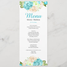 Aqua Teal Floral Beach Wedding Dinner