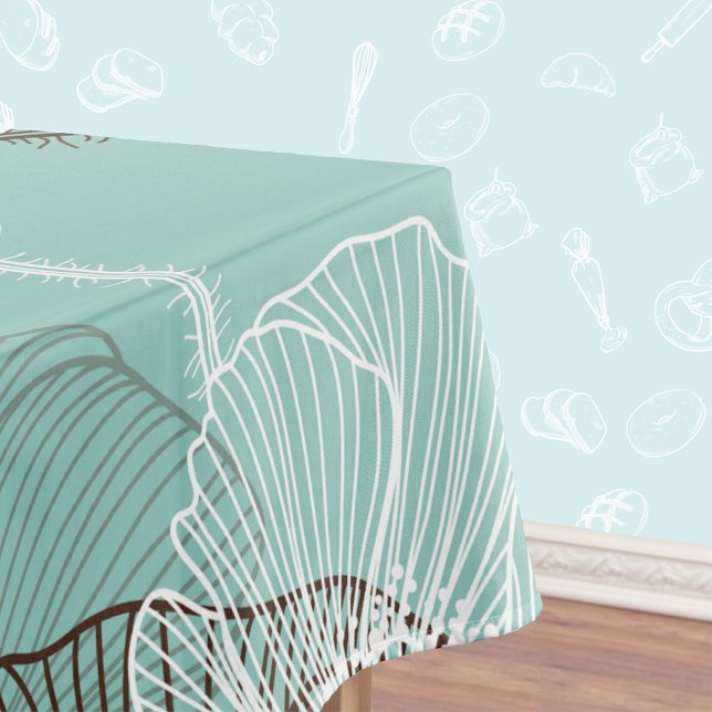 Aqua Teal Floral Outline Pattern Tablecloth (Creator Uploaded)