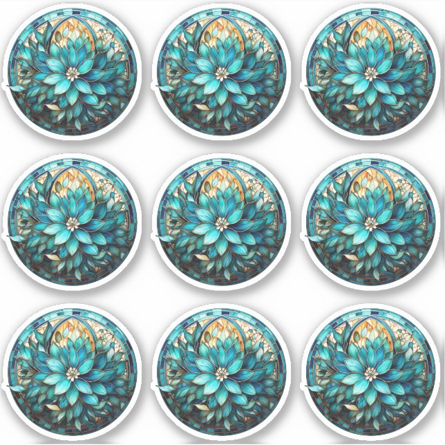 Aqua Teal Flower Stained Glass Style Painting (Front)