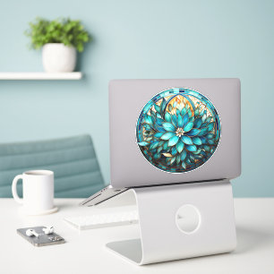 Aqua Teal Flower Stained Glass Style Painting