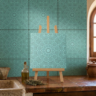 Aqua Teal Geometric Mandala Moroccan Pattern Tile