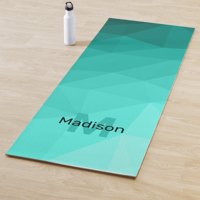 Aqua teal geometry mesh ombre pattern Monogram Yoga Mat (In Situ)