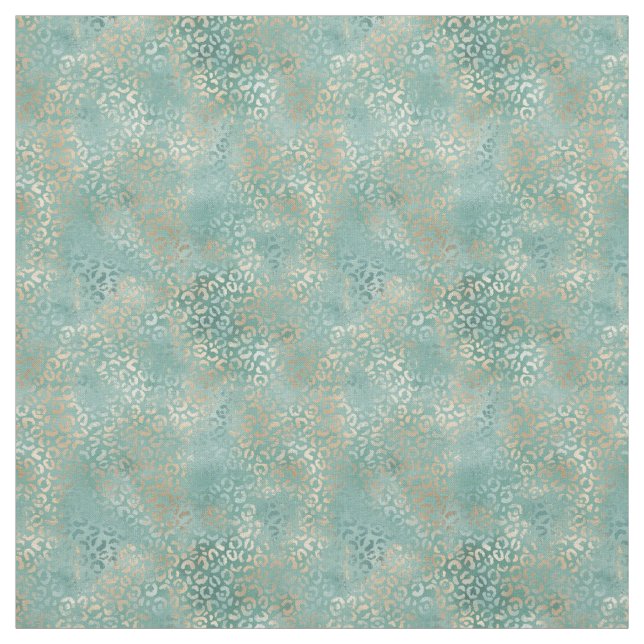 Aqua Teal Gold Glam Leopard Print Fabric (Swatch)