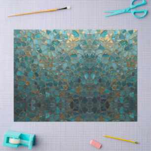 Aqua Teal Gold Mosaic Watercolor Sea Glass pattern Tissue Paper