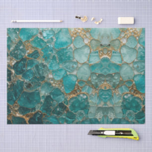 Aqua Teal Gold Mosaic Watercolor Sea Glass pattern Tissue Paper