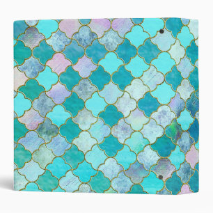 Aqua Teal Gold Oriental Moroccan Tile pattern Binder